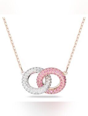 Swarovski Dextera Interlocking Circles Pendant Necklace Pink Crystals, Rose Gold